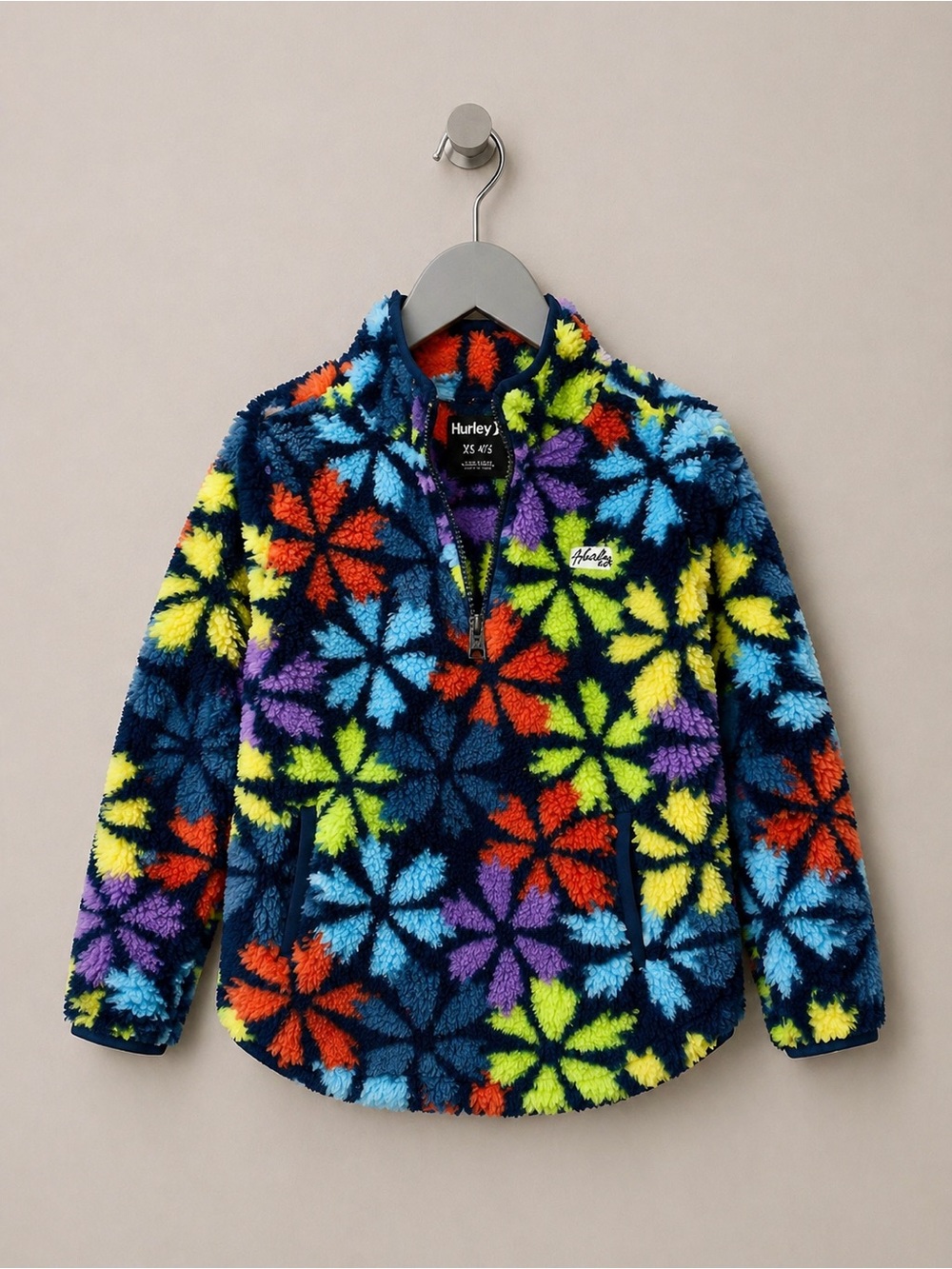 Hurley Girls Sherpa Quarter Zip Jacket XS 4/5 Colorful Fleece Cozy NWT